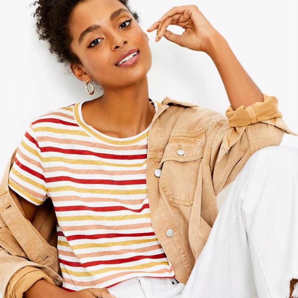 LOFT Striped Everyday Crew Neck Tee - Multicolor - XS